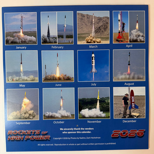 Rockets of High Power 2026 Calendar