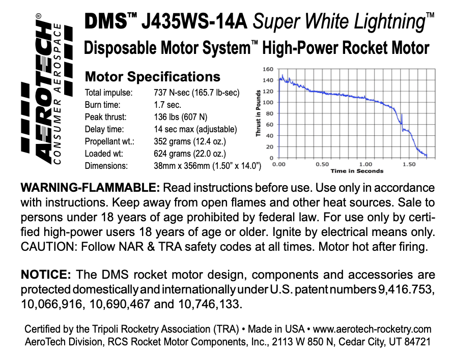 AeroTech J435WS-13A Single Use DMS 1-Motor Kit - 104314