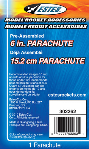 2262 Estes Printed 6" Parachute