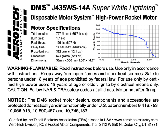 AeroTech J435WS-13A Single Use DMS 1-Motor Kit - 104314
